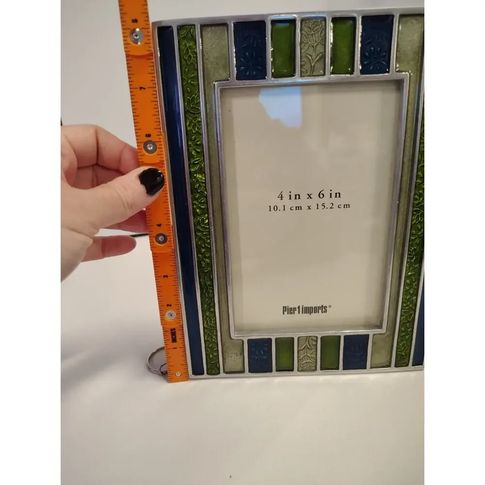 Pier 1 Imports Vintage Photo Frame 4x6 Blue Green Silver Aluminum Cloisonné